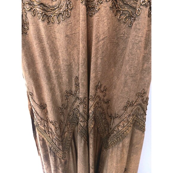 Sakkas Boho Maxi Dress 1X/2X Tan Embroidered Crinkle Cotton Rayon Elastic Bust - Picture 6 of 14